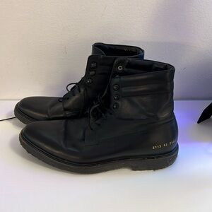 Men’s combat black leather common project boots